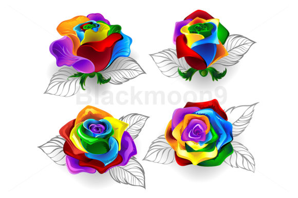 Set of Rainbow Roses: Versatile Floral Design Assets